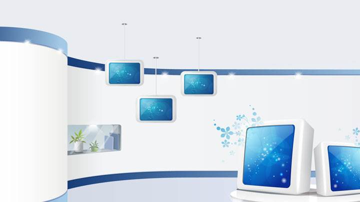 White Background With Blue Border And Hanging Display